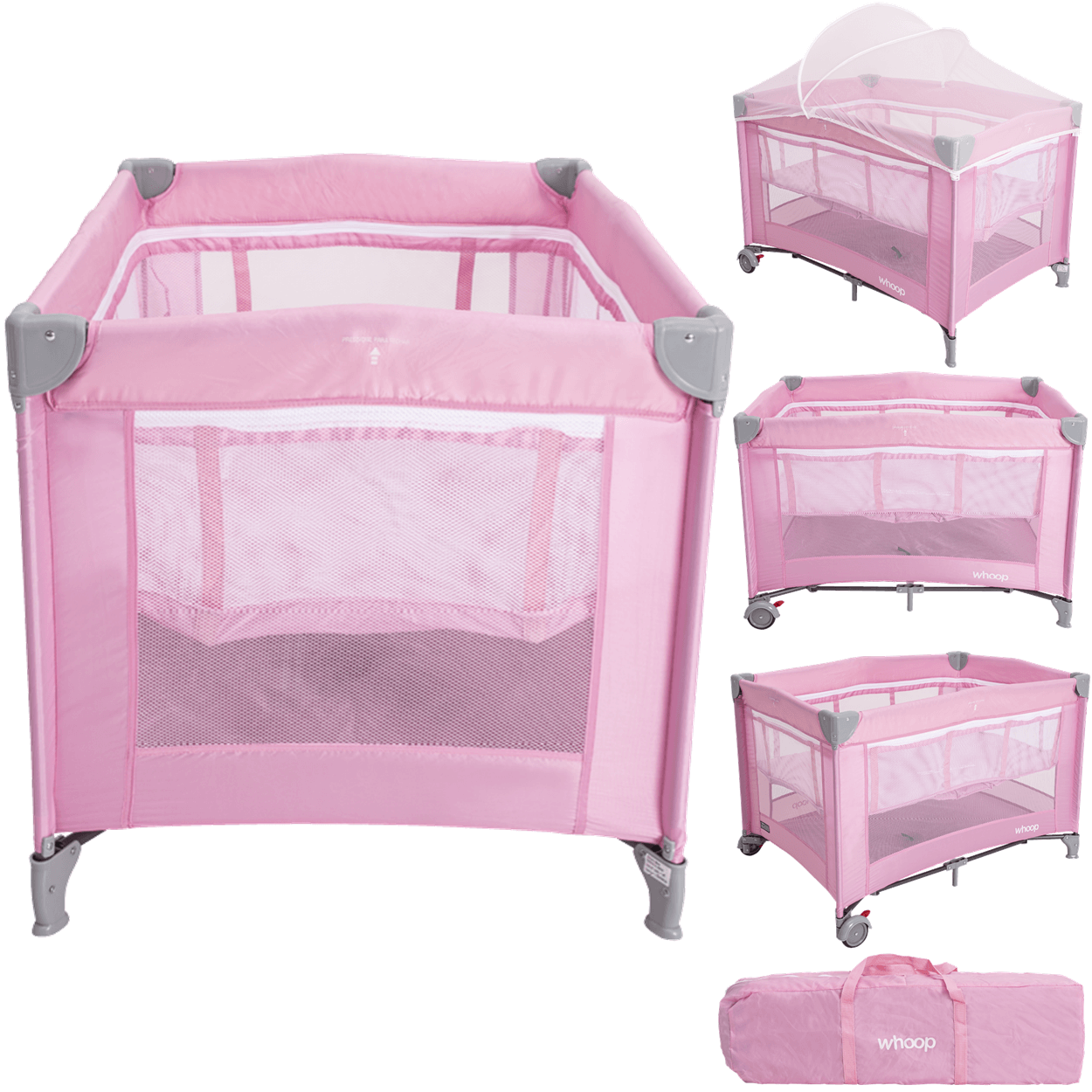 Berço Cercado Desmontavel Portatil Kiddo Whoop Bliss Rosa | MadeiraMadeira