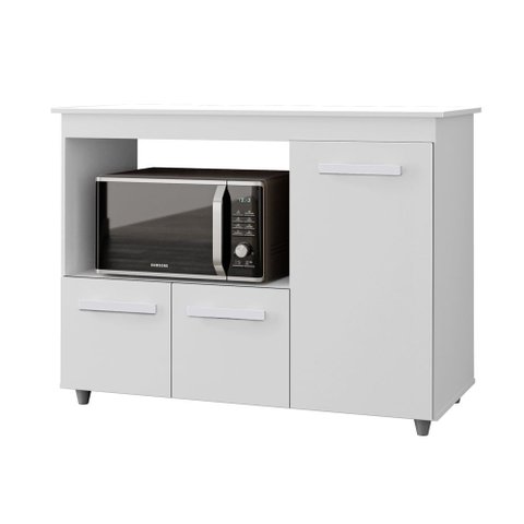 Balcão Cozinha para Forno Micro-ondas Multiuso Liz 03 Portas Branco - Desk Design