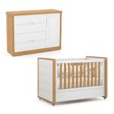 Ver imagem 1 de Berço Americano com Capitonê New Boucle e Cômoda Infantil Tutto New Freijó Branco Acetinado - Matic