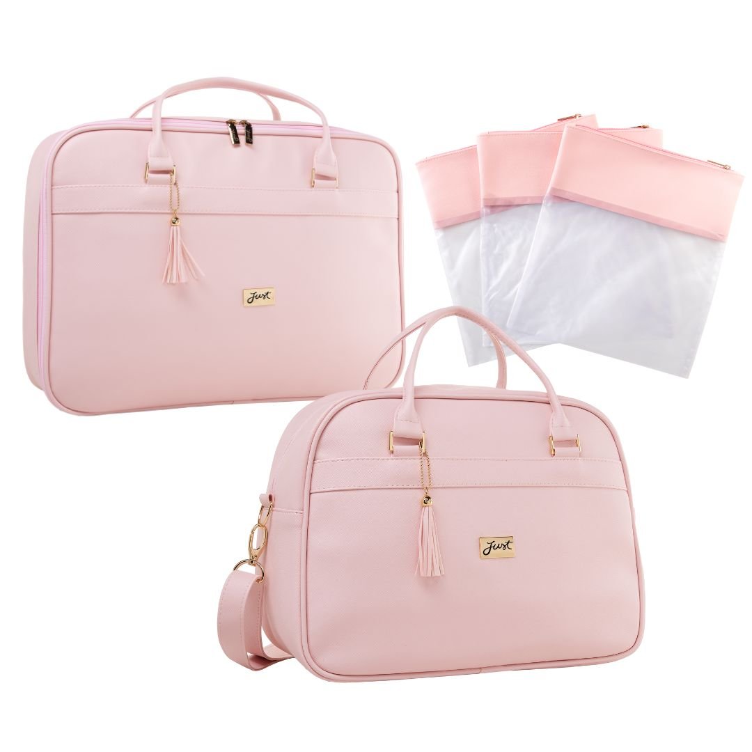 Mala de Mão + Bolsa Maternidade + Kit Organizador Milão Rosa - 1