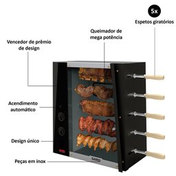Churrasqueira Elétrica Rotativa Saro 5 Espetos em Aço Inox - 4