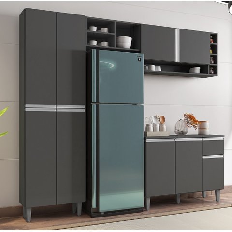 Cozinha Modulada Completa Vanessa com 9 Portas Cinza Fosco Ajl