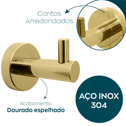 Cabide Gancho Simples de Parede Dourado Brilhoso Aço Inox Acessório Banheiro Multiuso Cabideiro Luxo - 3