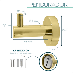 Cabide Gancho Simples de Parede Dourado Brilhoso Aço Inox Acessório Banheiro Multiuso Cabideiro Luxo - 4