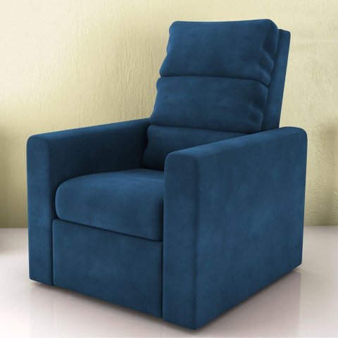 Poltrona Reclinável Milão Veludo Espuma D23 Encosto Fibra Siliconada Azul Matrix 69cm 110kg