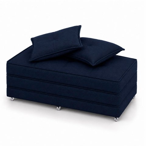 Puff Cama Dobravel Casal 130cm com Rodizios e Almofadas Cor: Linho Blue Jeans