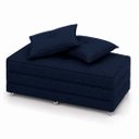 Ver imagem 1 de Puff Cama Dobravel Casal 130cm com Rodizios e Almofadas Cor: Linho Blue Jeans