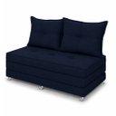 Ver imagem 3 de Puff Cama Dobravel Casal 130cm com Rodizios e Almofadas Cor: Linho Blue Jeans