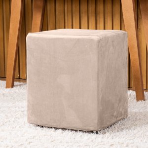 Capa de Puff Quadrado Avulsa Lisa Ajustável com Elástico - Tecido Veludo Suede Decoração Banquinho L