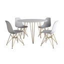 Ver imagem 2 de Mesa de Jantar Redonda 90cm Branca Clips 3 Pés com 4 Cadeiras Eames Eiffel Brancas Base Dourada