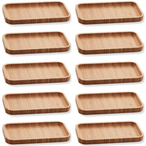 10 Bandejas Bambu Lyor Retangular Petisqueiras Multiuso Hire 20x10cm para Restaurante