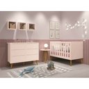 Ver imagem 1 de Kit Quarto Infantil Theo Madeira Rosa Fosco - Berço + Cômoda