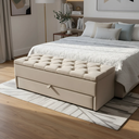 Ver imagem 2 de Puf Baú Recamier com Gaveta Casal 140x50x45cm Cor Areia - com Botôes na Mesma Cor