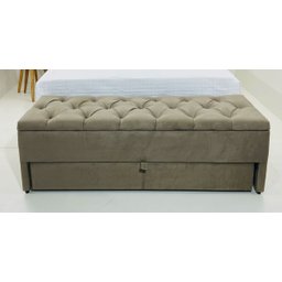 Puf Baú Recamier com Gaveta Casal 140x50x45cm Cor Areia - com Botôes na Mesma Cor - 1