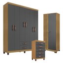 Ver imagem 1 de Guarda Roupa Casal Modena com 6 Portas com Cômoda Cannes 5 Gavetas e Armário Multiuso Versatile Carv