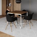 Ver imagem 1 de Mesa Jantar Industrial Quadrada 90Cm Amêndoa Base V Ferro Branco C/4 Poltronas Pretas Cor: Amendoa