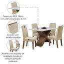 Ver imagem 5 de Conjunto de Mesa Sala de Jantar Tampo com Vidro Grécia 4 Cadeiras Off White / Bege / Cedro 1,36m