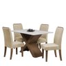 Conjunto de Mesa Sala de Jantar Tampo com Vidro Grécia 4 Cadeiras Off White / Bege / Cedro 1,36m - 1