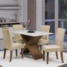 Conjunto de Mesa Sala de Jantar Tampo com Vidro Grécia 4 Cadeiras Off White / Bege / Cedro 1,36m - 2