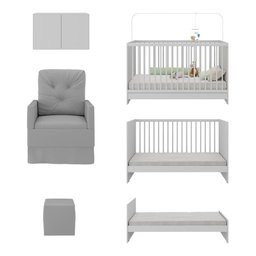 Berço 3 em 1 com Colchão Poltrona Puff e Armário Aéreo 2 Portas Multimóveis Mp4157 Branco/cinza - 4