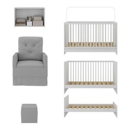 Berço 3 em 1 com Colchão Poltrona Puff e Armário Aéreo 2 Portas Multimóveis Mp4157 Branco/cinza - 5