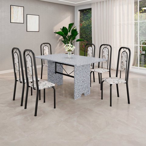 Conjunto Sala de Jantar com 6 Cadeiras Lara Preto/Arabesco