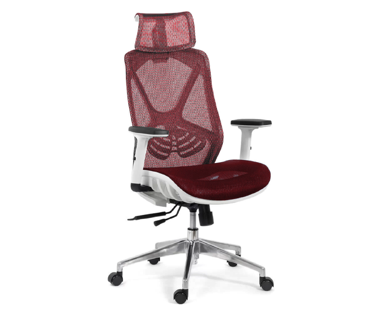 A910-f - Cadeira de Escritorio Tela Mesh, Cor Vermelho e Branco, Base Giratoria Cromada Bering - 1