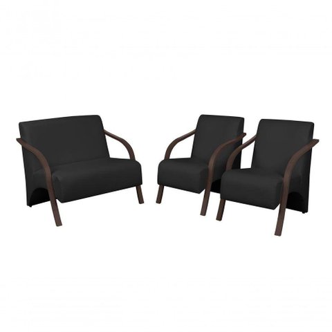 Conjunto Poltronas Vênus Braços Madeira Dsalla Courino Preto