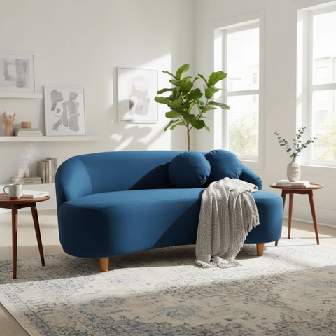 Namoradeira Sofá Feijão Cancún 150cm Orgânica Bouclé Azul Marinho
