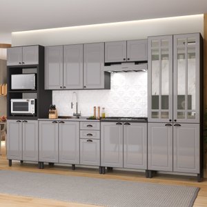 Cozinha Americana Modulada Torre Quente Cristaleira com Vidro Reflecta Sem Tampo Completa 6 Peças  Paris