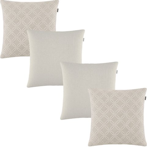 Kit 4 Capas de Almofadas Veludo Geométrico e Liso Bege 45x45cm Sua Casa Decor
