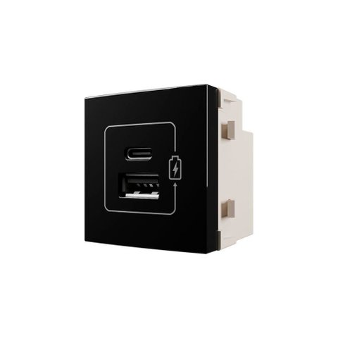 Módulo Tomada Carregador Usb Duplo Usb-c + Usb-a Margirius Sleek 2a 10w Preto Ebony