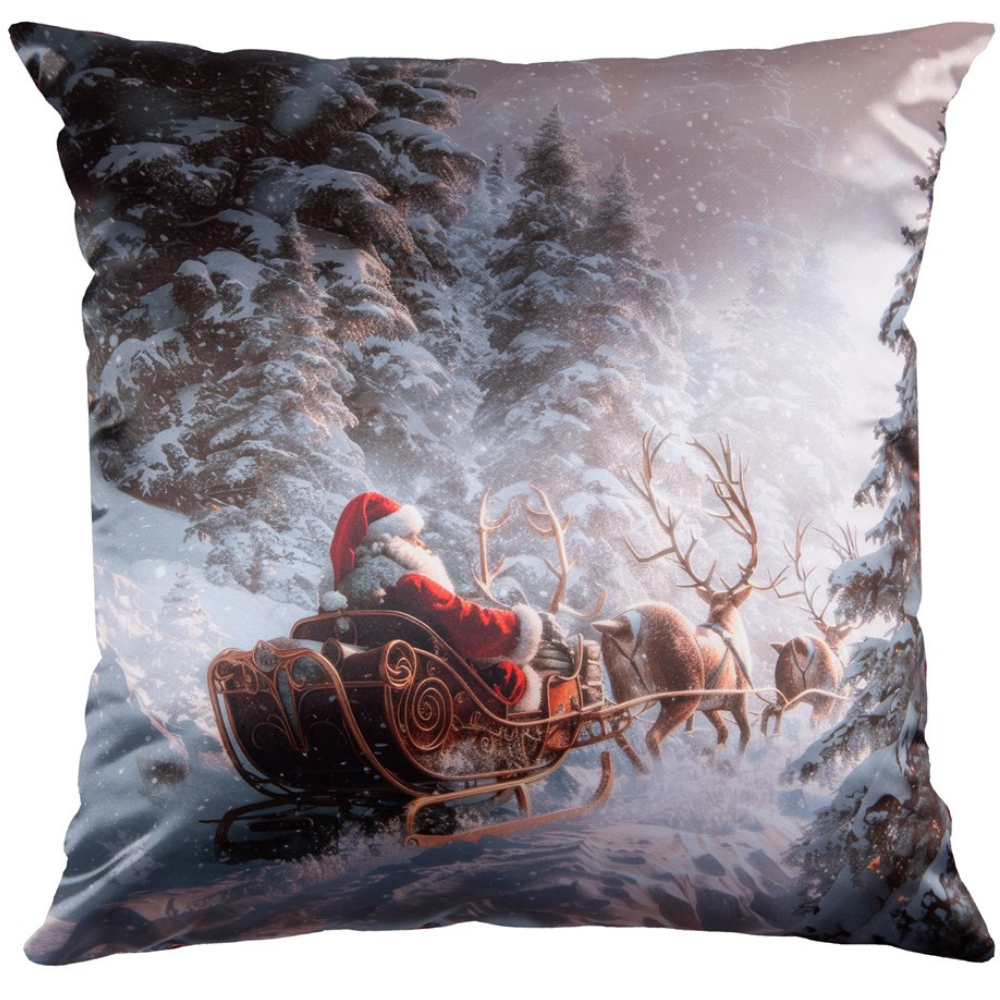 Almofada Decorativa Natalina Natal Papai Noel Trenó 43cmx43cm