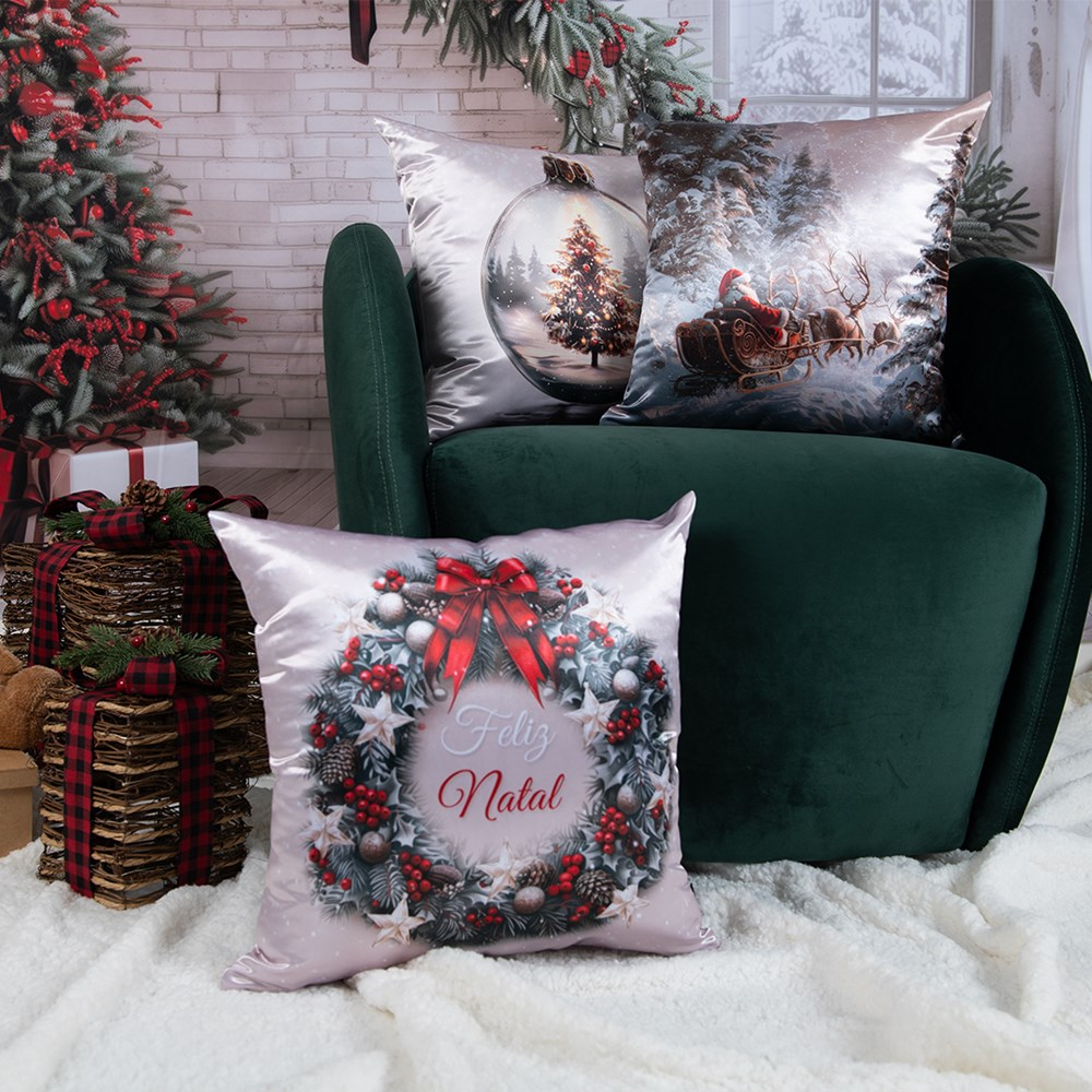 Almofada Decorativa Natalina Natal Papai Noel Trenó 43cmx43cm - 4