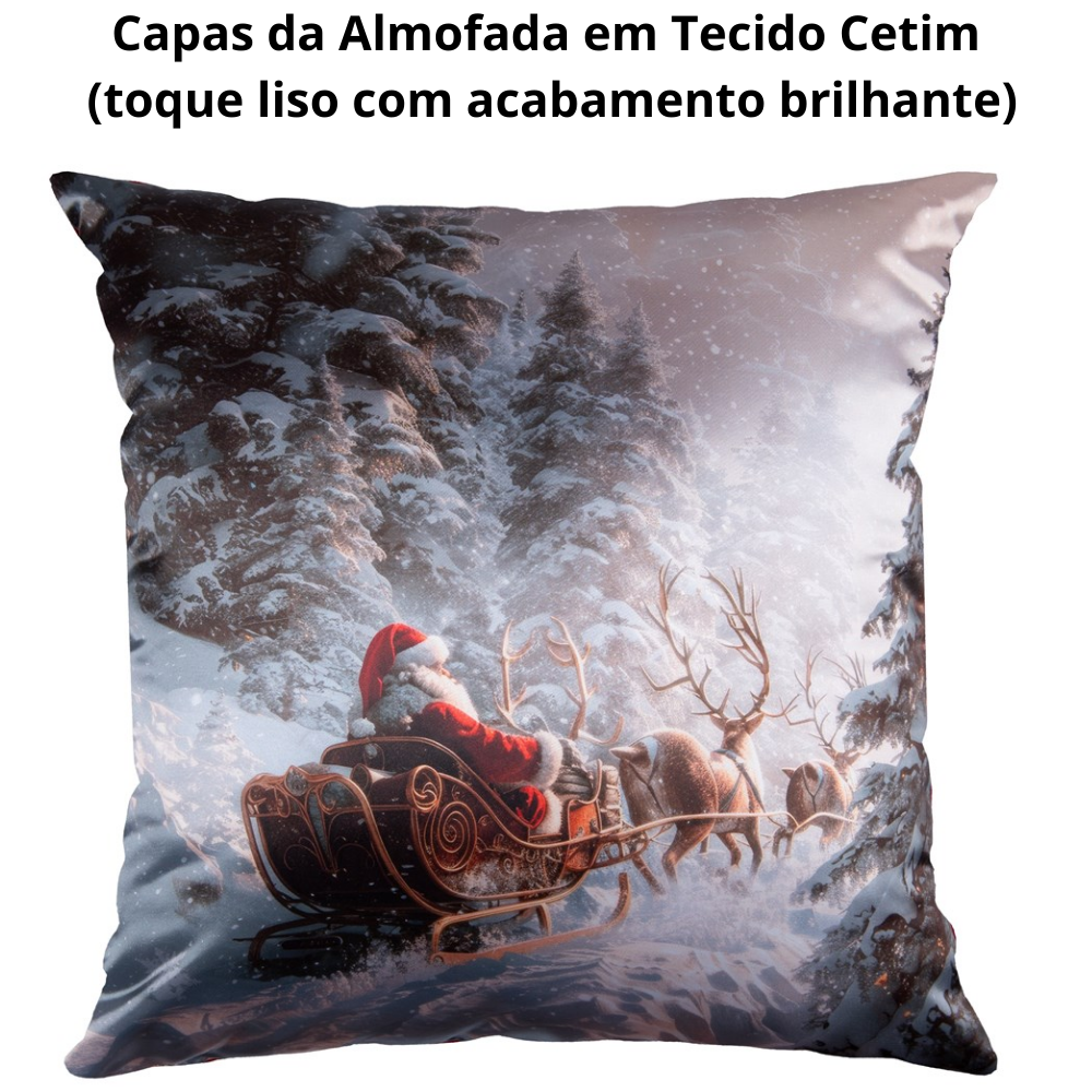 Almofada Decorativa Natalina Natal Papai Noel Trenó 43cmx43cm - 2