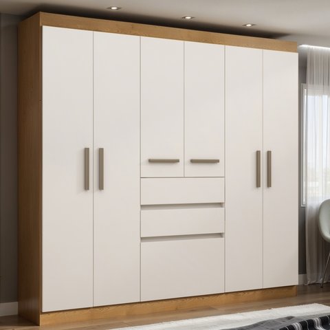 Guarda Roupa Casal 7 Portas 2 Gavetas Berna Cinamomo/Off White