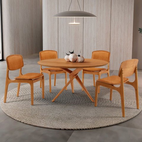 Sala de Jantar Mesa Ballare 135cm Tampo Laminado Redondo com 4 Cadeiras Malta