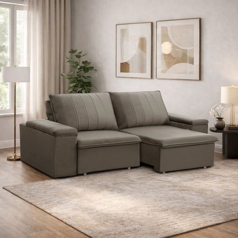 Sofá 3 Lugares Retrátil Reclinável para Sala 205cm Malfati F04 Veludo Marrom Claro - Lyam Decor