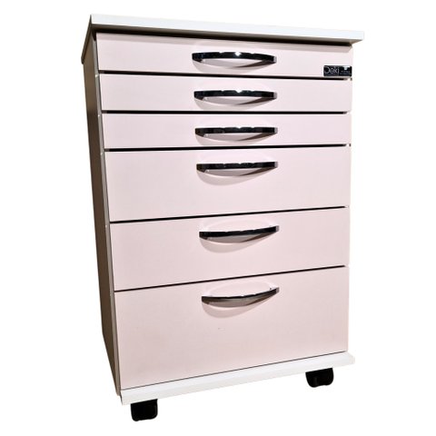 C/ 5 Gavetas - Mesinha Móvel com Rodinhas - Cor Rosa