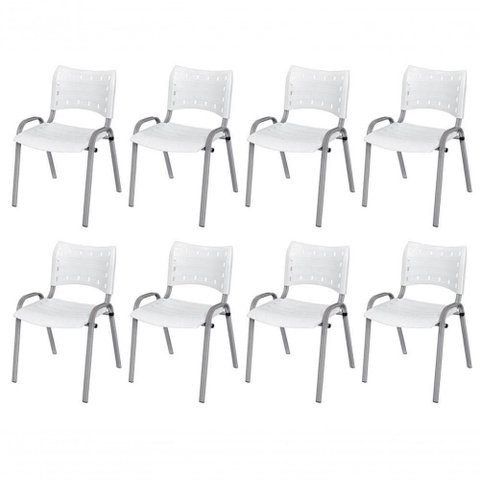Cadeira Iso Base Cinza, Igreja, Escola, Escritório - Branco Kit 8 Peças