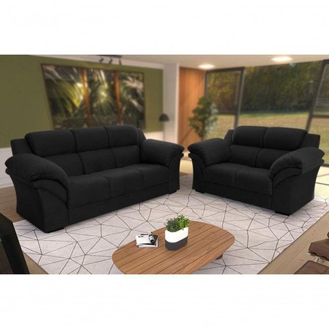 Conjunto Sofá Windsor Velut Preto 3 e 2 Lugares 2,04m e 1,59m - King House
