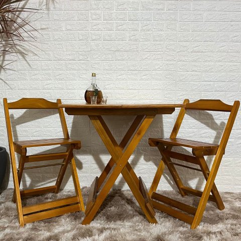 Conjunto Dobrável 70x70 Mesa com 2 Cadeiras Paraná Cor:mel