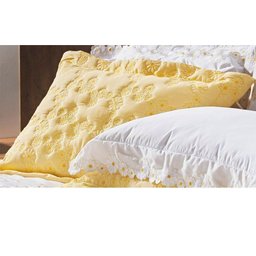 Kit Cobre Leito Casal 03 Peças Bordado Percal Amarelo - 3