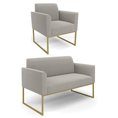 Namoradeira e Poltrona Industrial Dourado Marisa Bouclê Cinza D03 - D’Rossi