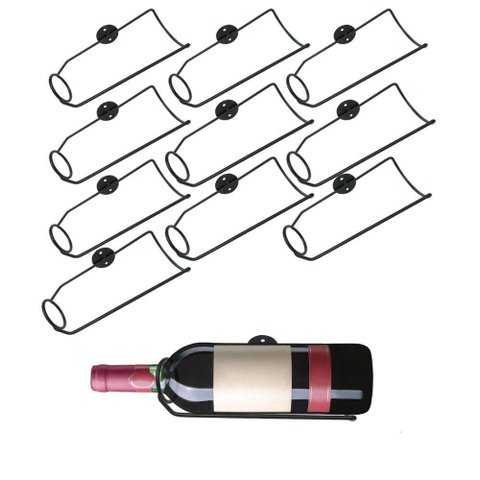 Kit 10 Un Adega Parede P Garrafa Vinho Aço Preto Industrial