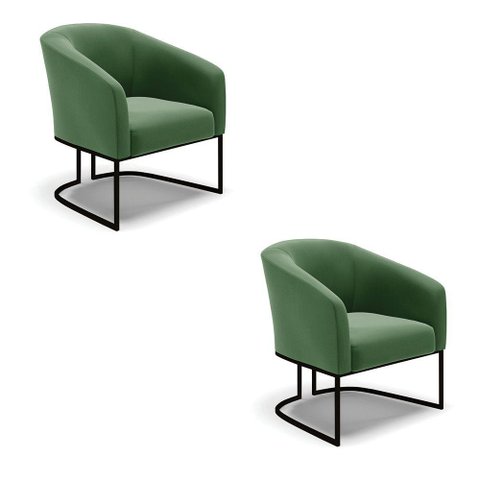 Cadeira Sala de Jantar Base Industrial Preto Kit 2 Stella Suede D03 - D'Rossi Cor Verde