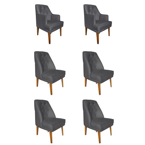 Kit 4 Cadeiras Paris + 2 Paris Retro Suede Grafite Dominic Decor