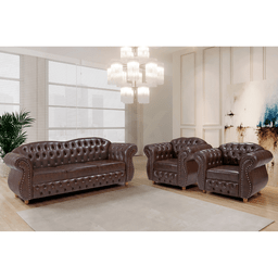 Conjunto 03 Peças Sofá e Poltronas Chesterfield Merlô Via Encanto Courano Marrom Pinhão - 2
