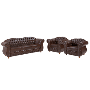 Conjunto 03 Peças Sofá e Poltronas Chesterfield Merlô Via Encanto Courano Marrom Pinhão