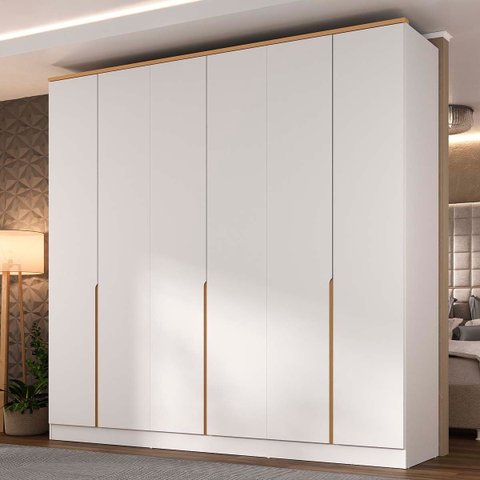Guarda Roupa Logan Mdf 240x232,2cm 6 Portas 4 Gavetas Branco/olmo 1006
